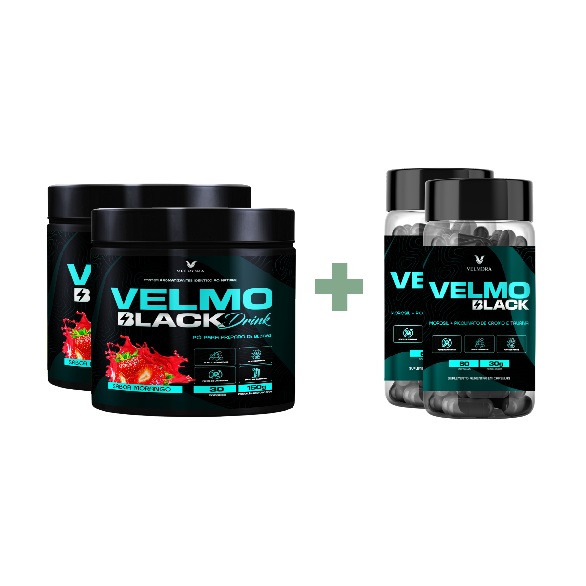 COMBO - ⁠2 Velmo Black Morango + 2 Velmo Black Caps