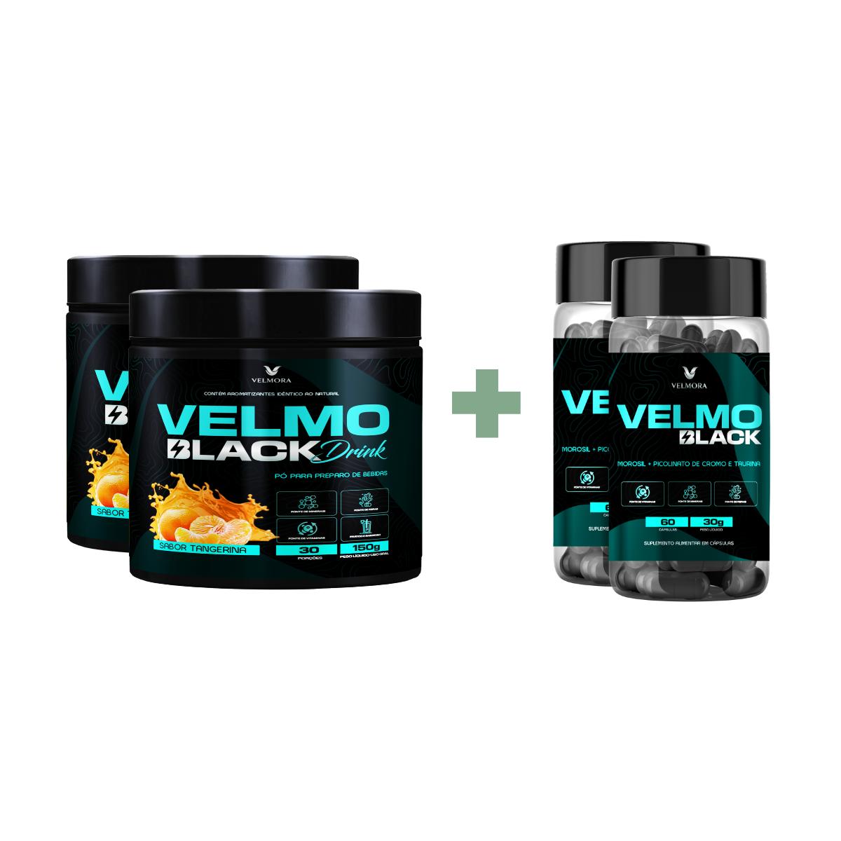 COMBO - ⁠2 Velmo Black Tangerina + 2 Velmo Black Caps