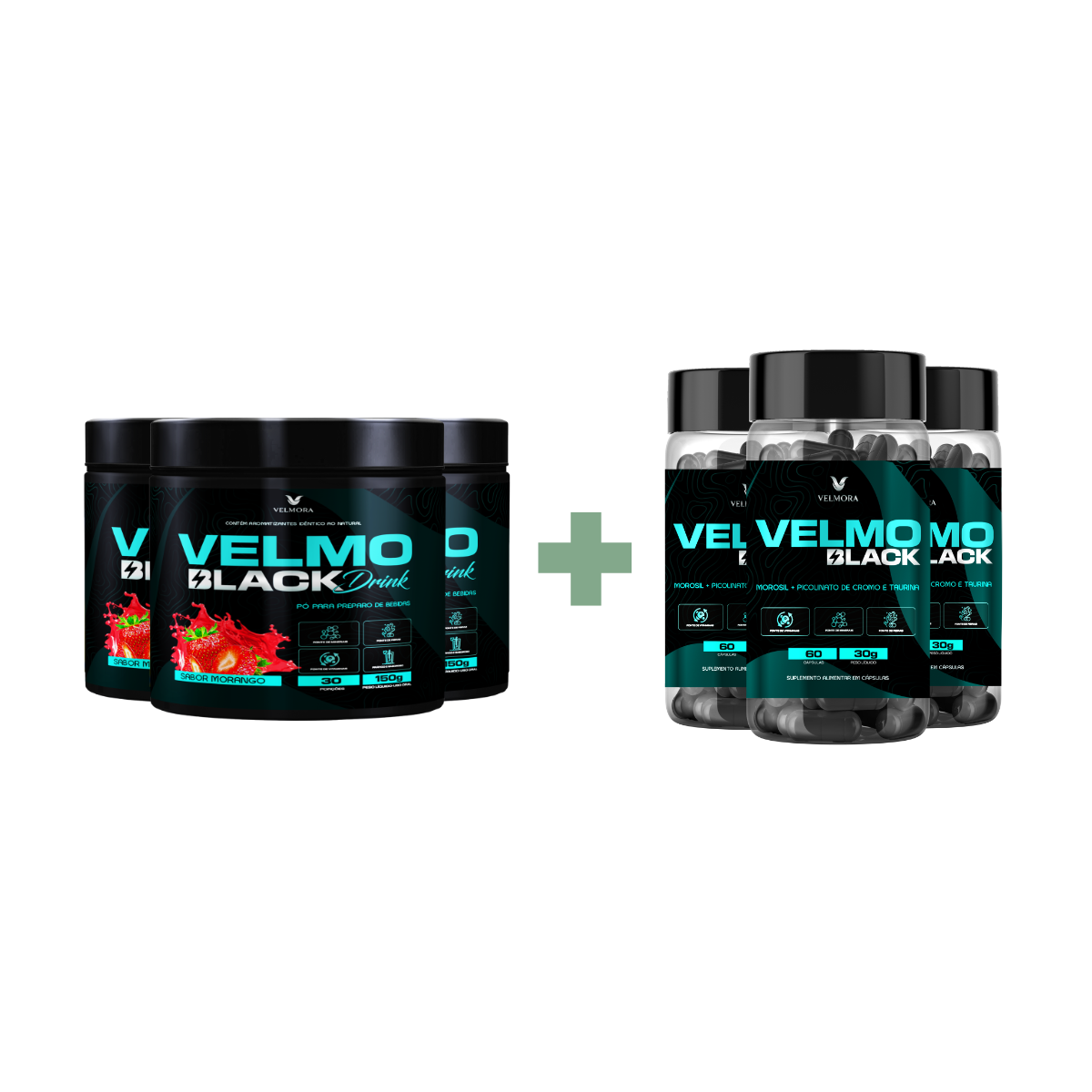 COMBO - 3 Velmo Black Morango + 3 Velmo Black Caps