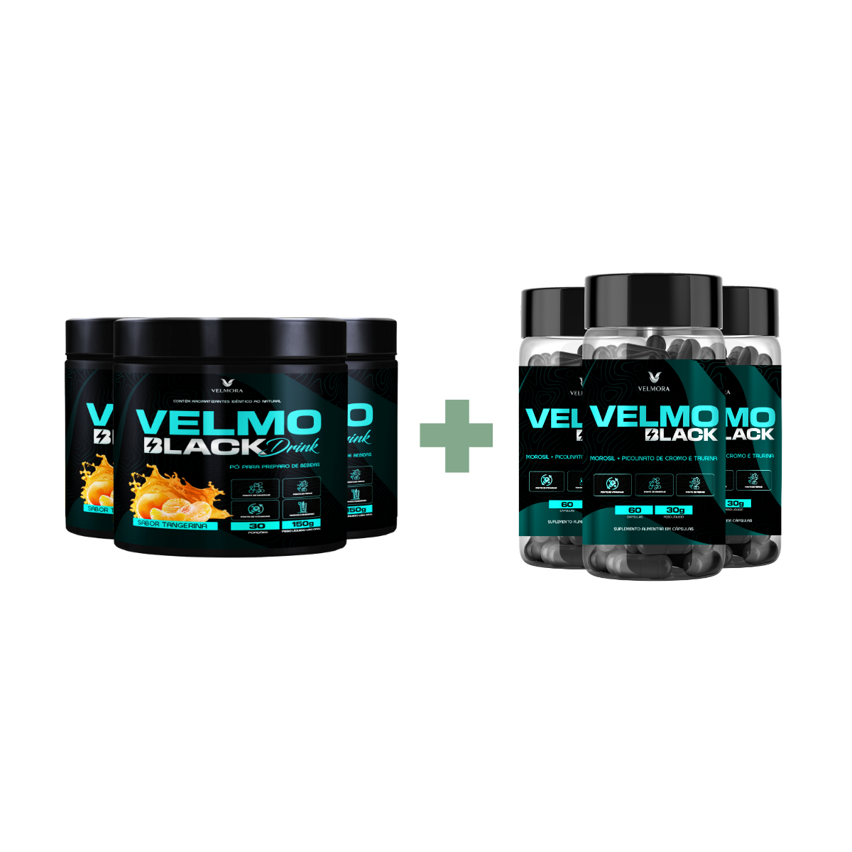 COMBO - 3 Velmo Black Tangerina + 3 Velmo Black Caps