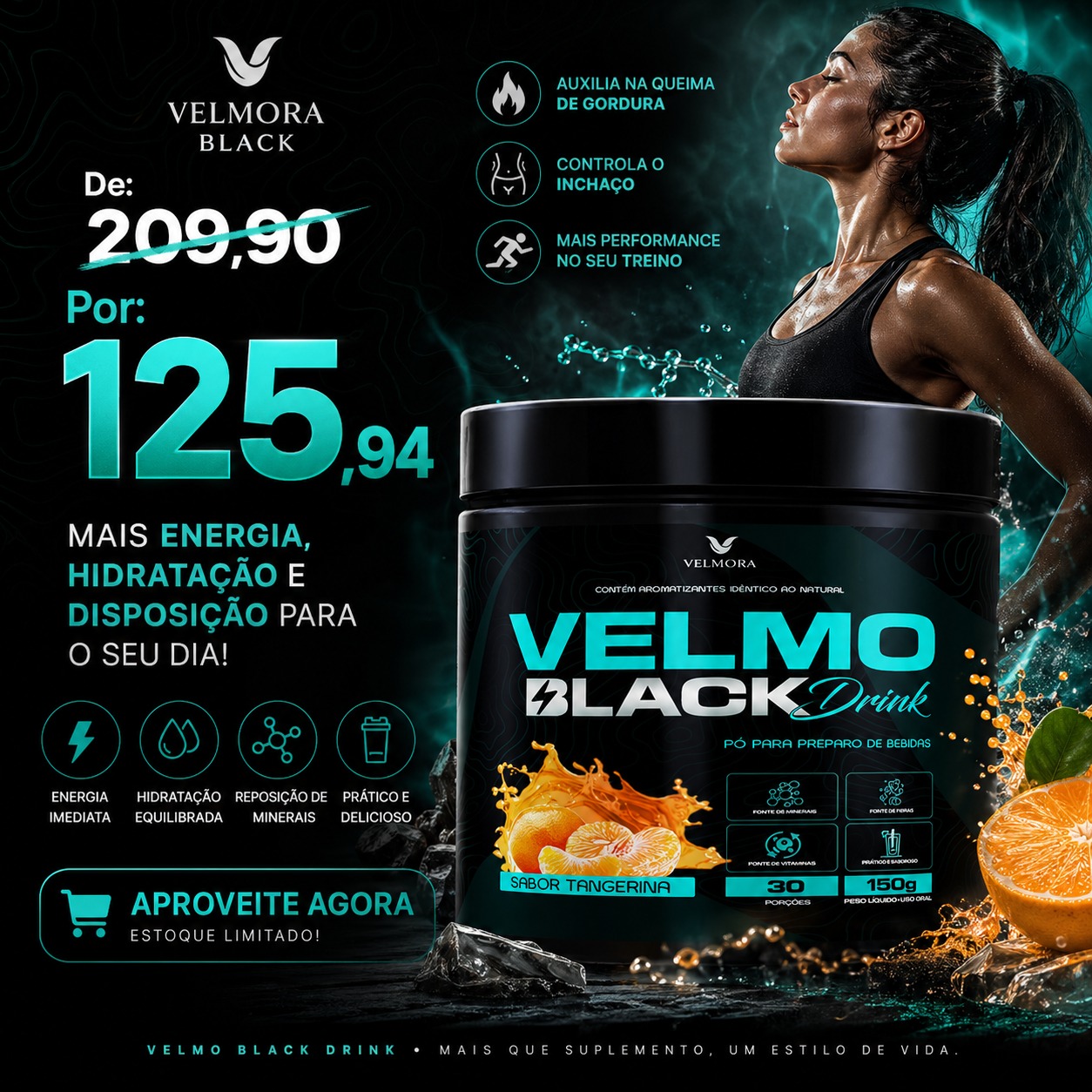 suplemento velmo black drink tanmgerina