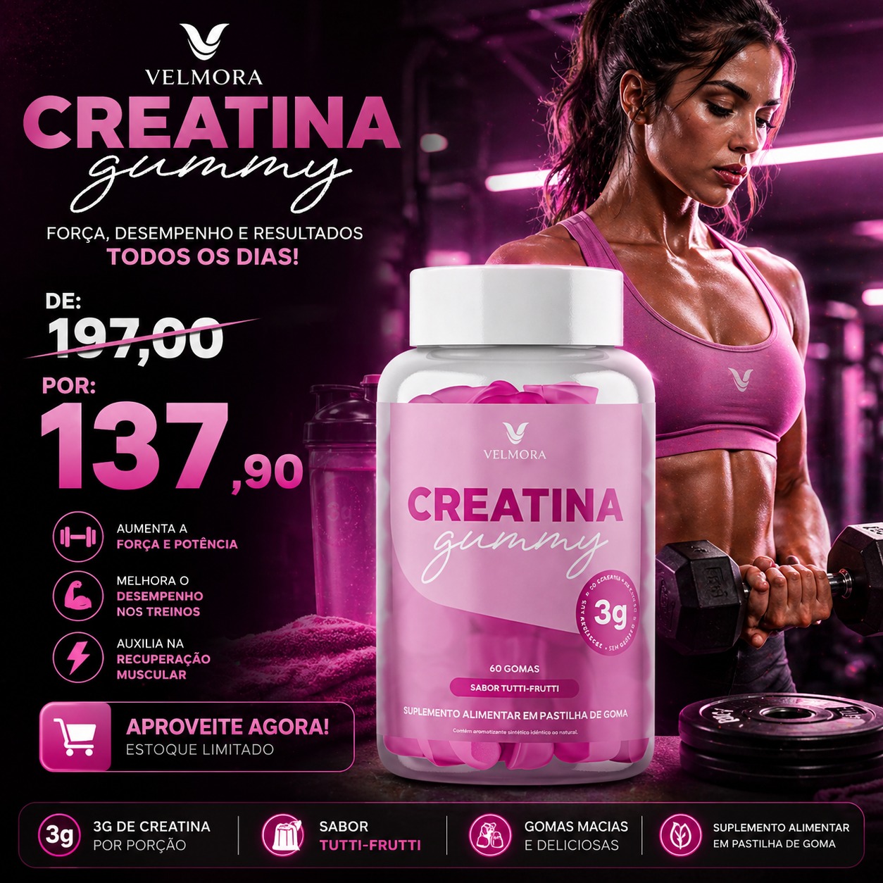 suplemento creatina gummy velmora